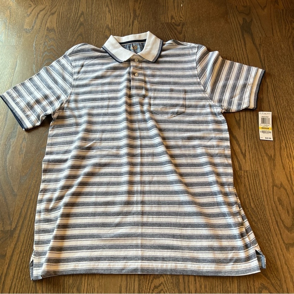 NWT mens Club Room 2 button striped polo size  medium 100% cotton